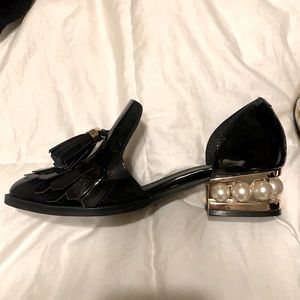 Jeffrey Campbell black shiny pearl loafers